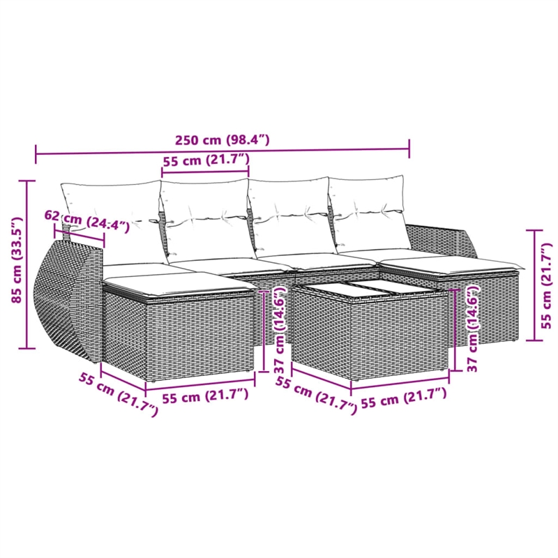 Afuera Living Contemporary 7 Piece Poly Rattan Sofa Set in Gray