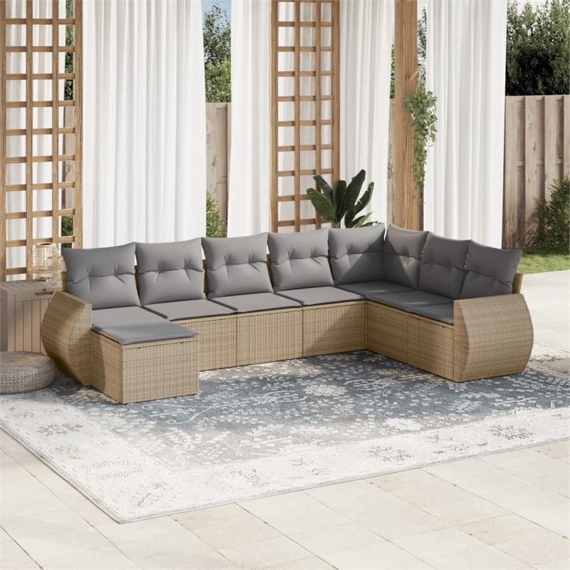 Afuera Living Contemporary 8 Piece Poly Rattan Large Sofa Set in Beige