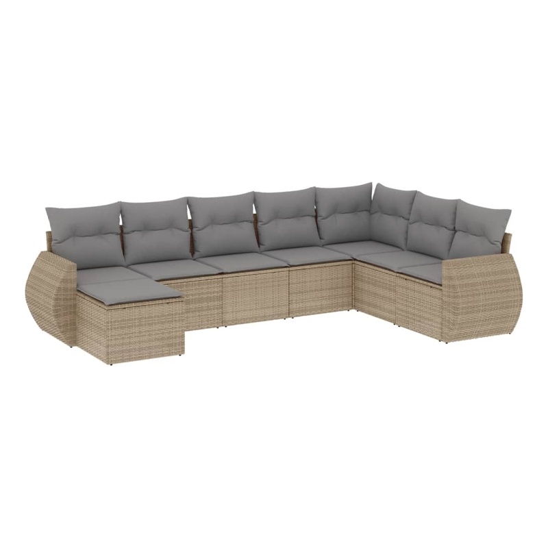 Afuera Living Contemporary 8 Piece Poly Rattan Large Sofa Set in Beige