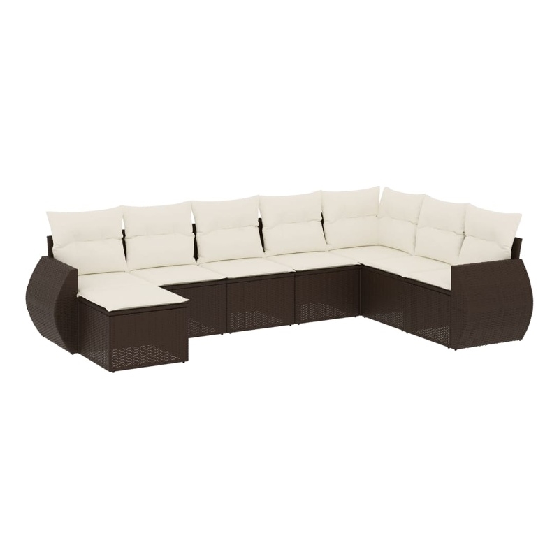 Afuera Living Contemporary 8 Piece Poly Rattan Sofa Set in Brown/Cream