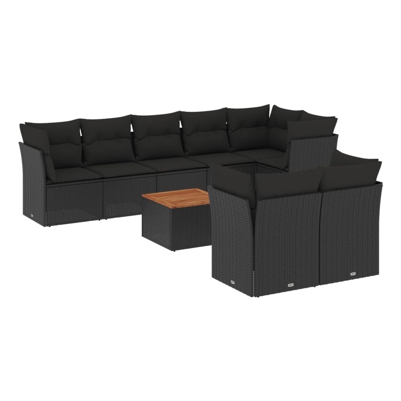 Afuera Living Contemporary Synthetic Poly Rattan 9 Piece Sofa Set in Black