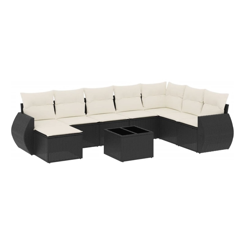 Afuera Living Contemporary 9 Piece Poly Rattan Sofa Set in Black/Cream