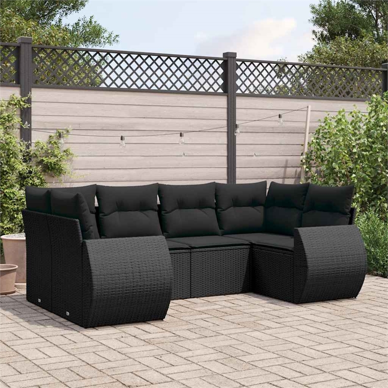 Afuera Living Contemporary Synthetic Poly Rattan 6 Piece  Sofa Set in Black