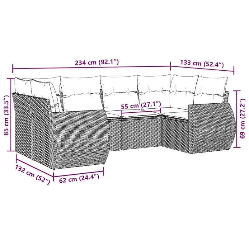 Afuera Living Contemporary 6 Piece Poly Rattan Sofa Set in Black/Cream