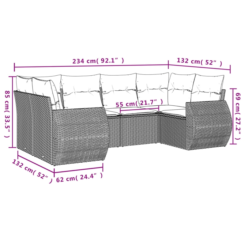 Afuera Living Contemporary 6 Piece Poly Rattan Small Sofa Set in Gray