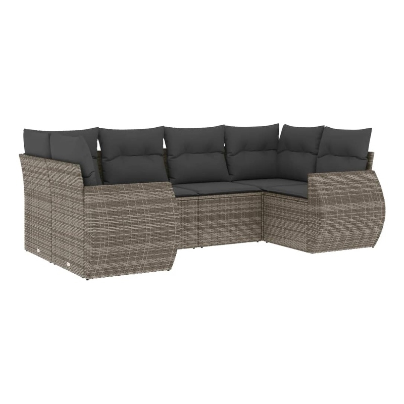 Afuera Living Contemporary 6 Piece Poly Rattan Small Sofa Set in Gray