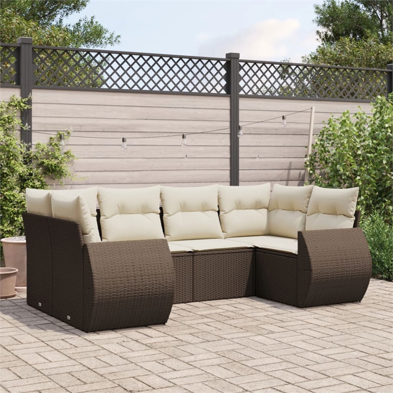 Afuera Living Contemporary Synthetic Poly Rattan 6 Piece Large Sofa Set in Brown