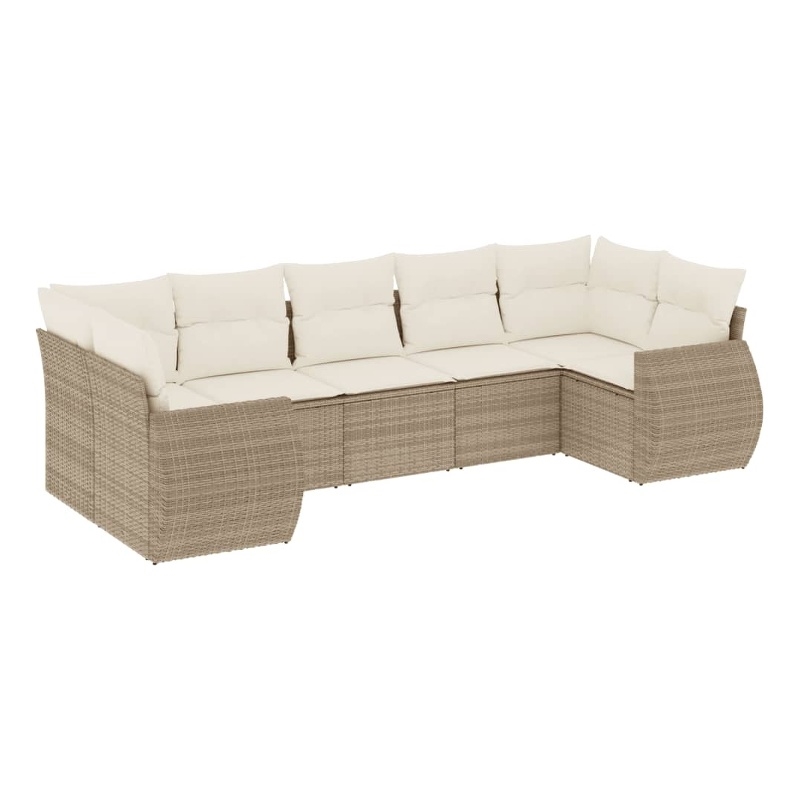 Afuera Living Contemporary 7 Piece Poly Rattan Sofa Set in Beige