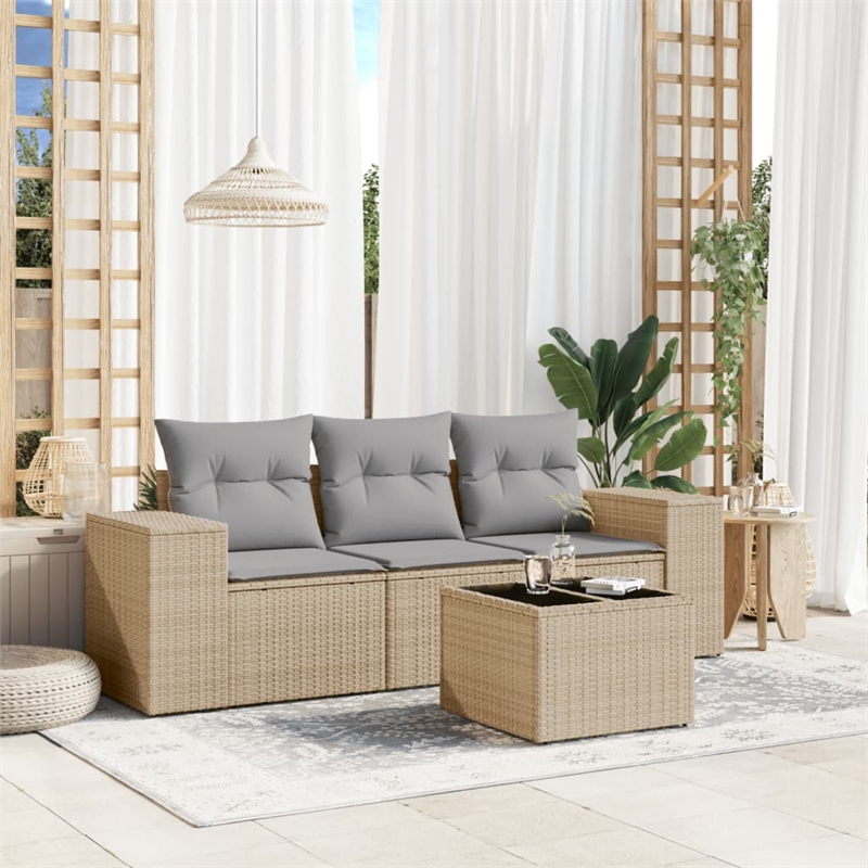 Afuera Living Contemporary 4 Piece Poly Rattan Sofa Set in Gray/Beige