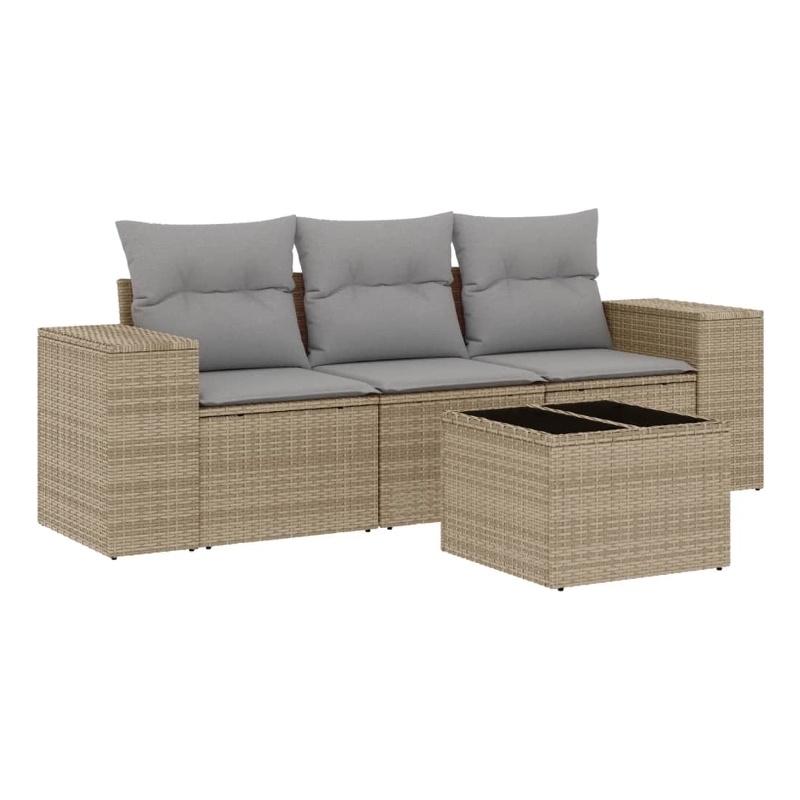 Afuera Living Contemporary 4 Piece Poly Rattan Sofa Set in Gray/Beige