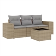 Afuera Living Contemporary 4 Piece Poly Rattan Sofa Set in Gray/Beige
