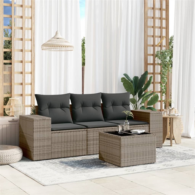 Afuera Living Contemporary 4 Piece Poly Rattan Small Sofa Set in Gray