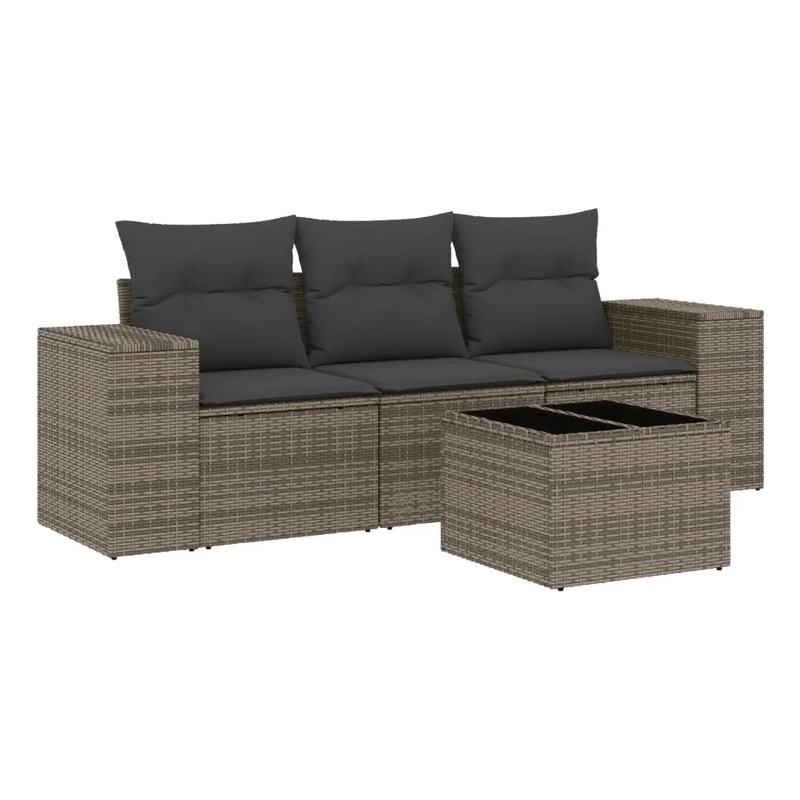 Afuera Living Contemporary 4 Piece Poly Rattan Small Sofa Set in Gray
