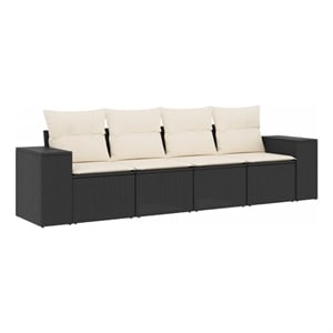 Afuera Living Contemporary Synthetic Poly Rattan 4 Piece Sofa Set in Black/Cream