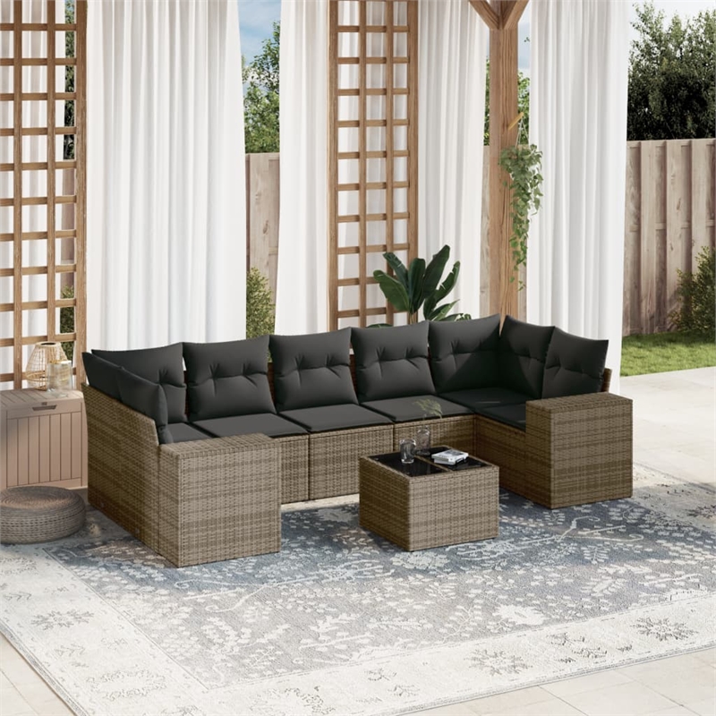 Afuera Living Contemporary Synthetic Poly Rattan 8 Piece  Sofa Set in Gray