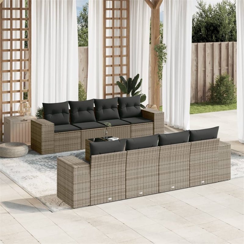 Afuera Living Contemporary 9 Piece Poly Rattan Sofa Set in Dark Gray