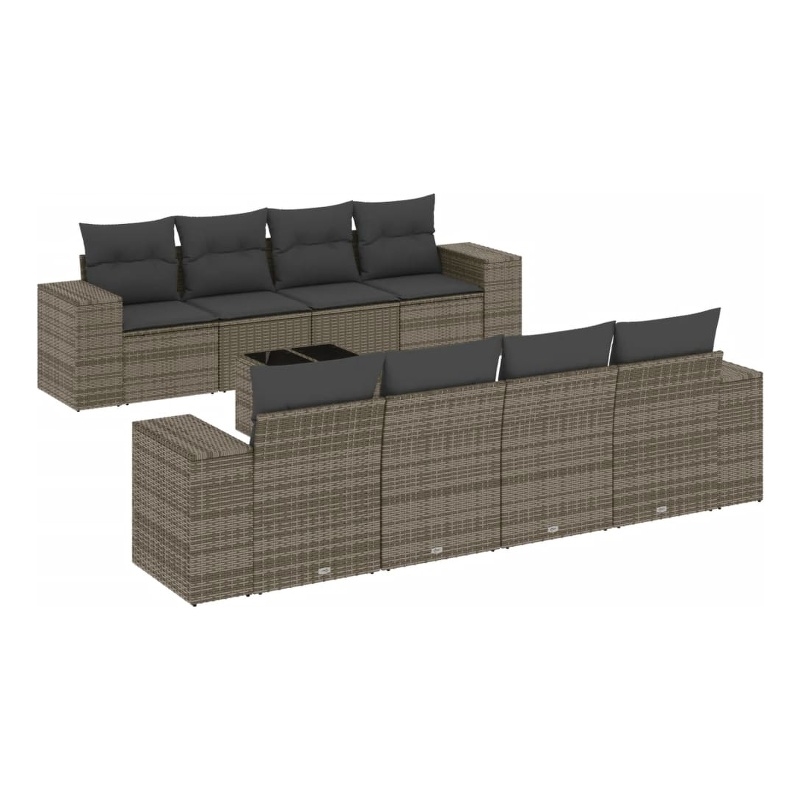 Afuera Living Contemporary 9 Piece Poly Rattan Sofa Set in Dark Gray