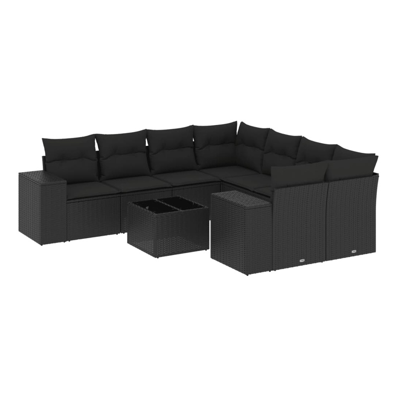 Afuera Living Contemporary 9 Piece Poly Rattan Sofa Set in Black