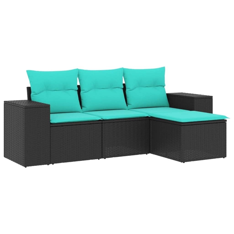 Afuera Living 4 Piece Poly Rattan Patio Sofa Set in Black/Blue