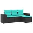 Afuera Living 4 Piece Poly Rattan Patio Sofa Set in Black/Blue