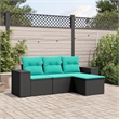 Afuera Living 4 Piece Poly Rattan Patio Sofa Set in Black/Blue
