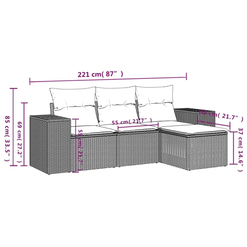 Afuera Living 4 Piece Poly Rattan Patio Sofa Set in Black/Blue