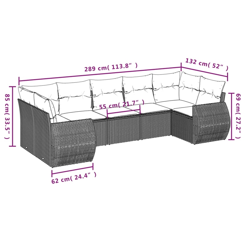 Afuera Living Contemporary 7 Piece Poly Rattan Sofa Set in Gray