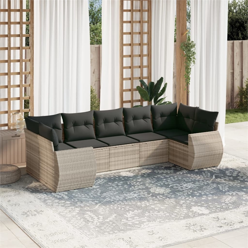 Afuera Living Contemporary 7 Piece Poly Rattan Sofa Set in Gray