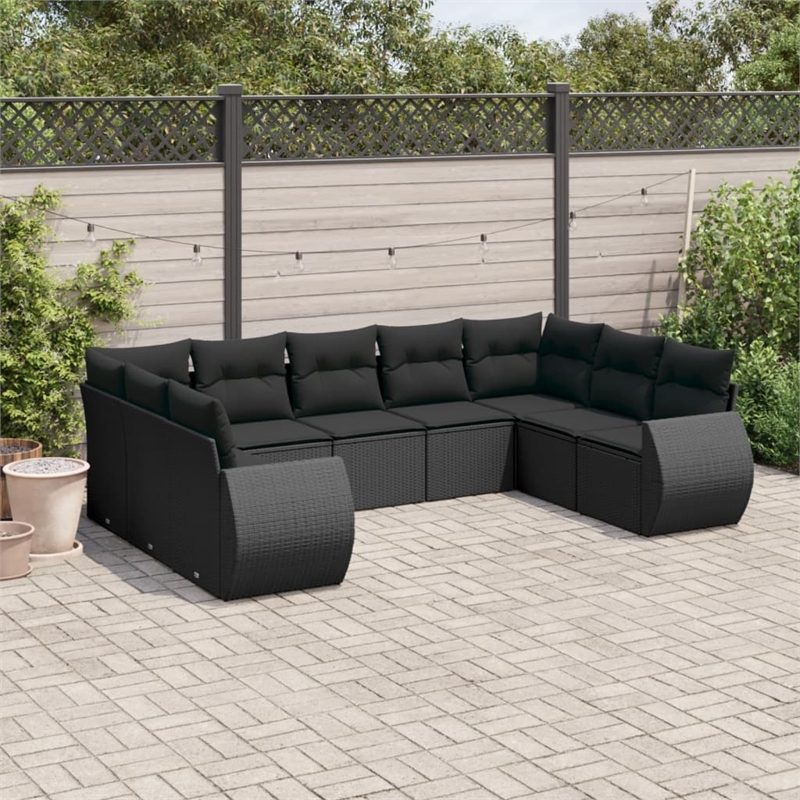 Afuera Living Contemporary 9 Piece Poly Rattan Large Sofa Set in Black