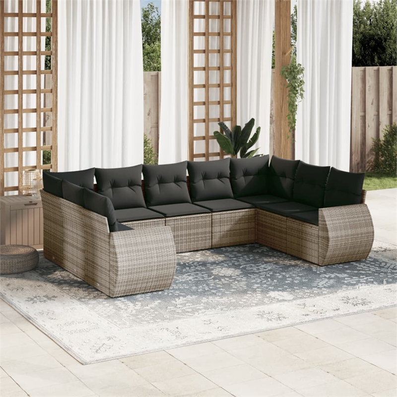 Afuera Living Contemporary 9 Piece Poly Rattan Sofa Set in Gray