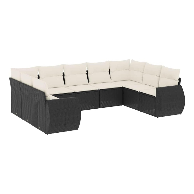Afuera Living Contemporary 9 Piece Poly Rattan Sofa Set in Black/Cream