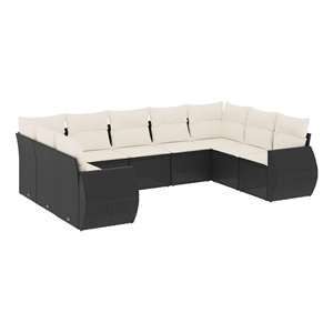 Afuera Living Contemporary 9 Piece Poly Rattan Sofa Set in Black/Cream