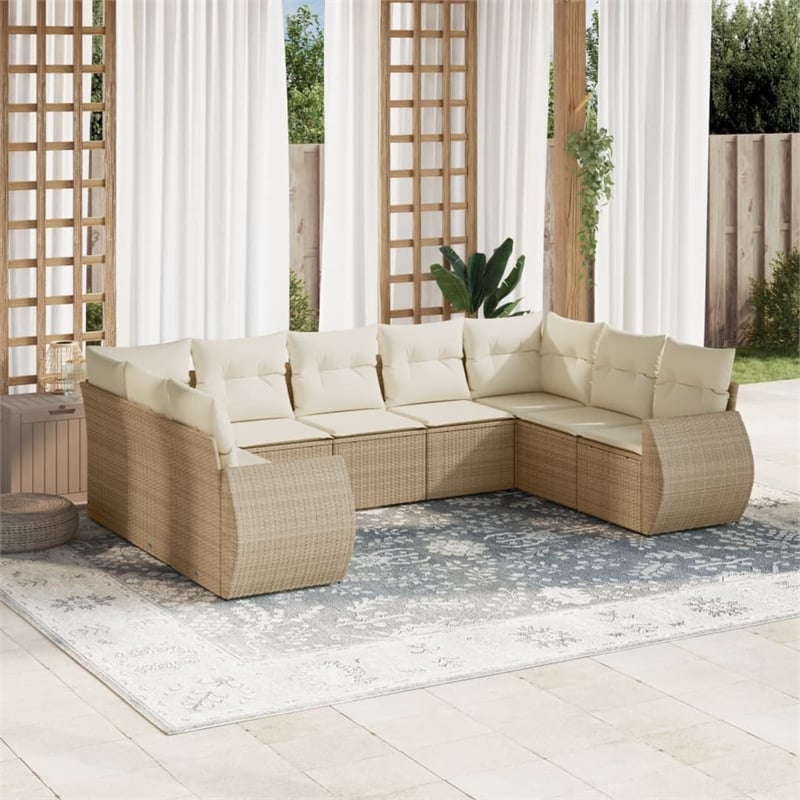 Afuera Living Contemporary 9 Piece Poly Rattan Small Sofa Set in Beige