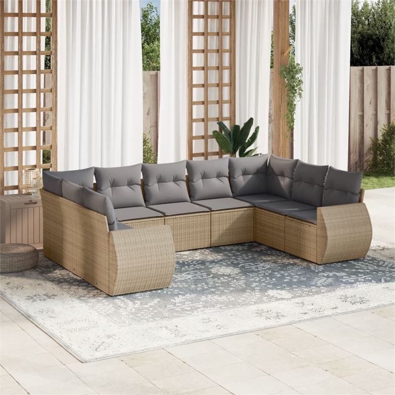 Afuera Living Contemporary 9 Piece Poly Rattan Sofa Set in Beige