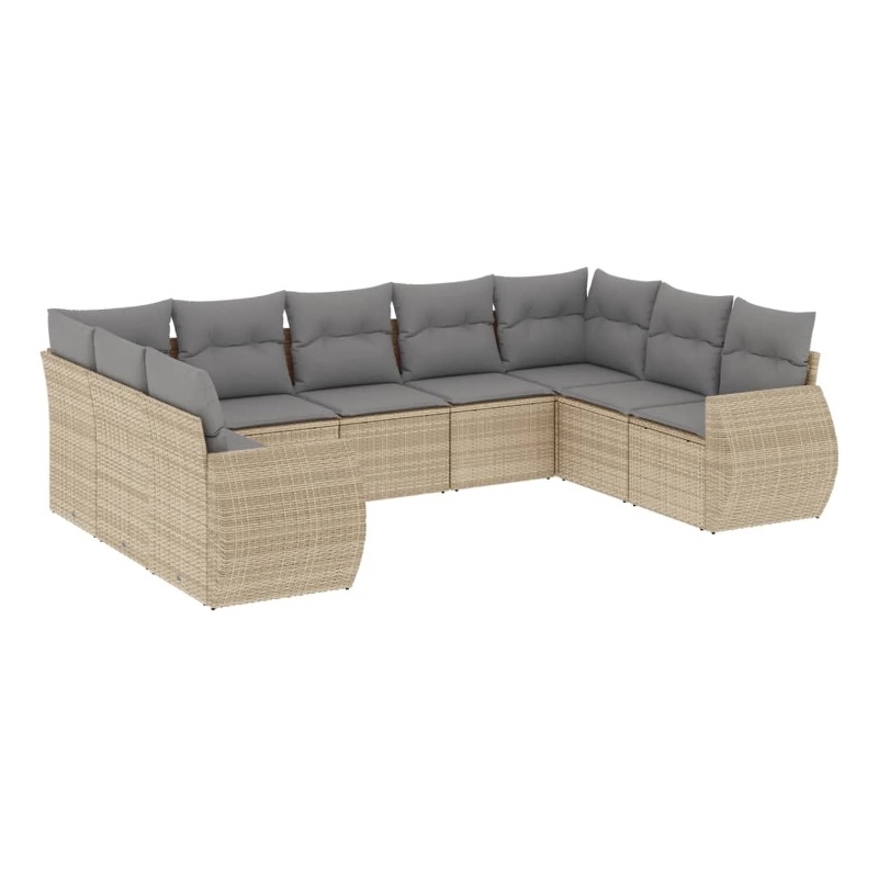 Afuera Living Contemporary 9 Piece Poly Rattan Sofa Set in Beige