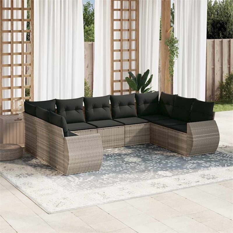 Afuera Living Contemporary 9 Piece Poly Rattan Sofa Set in Gray