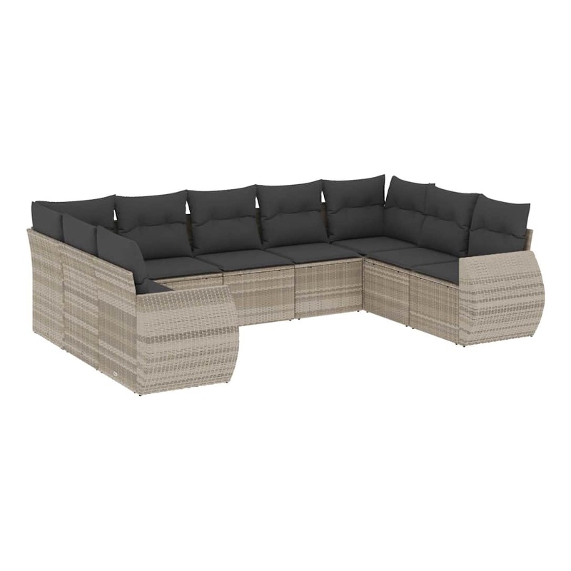 Afuera Living Contemporary 9 Piece Poly Rattan Sofa Set in Gray