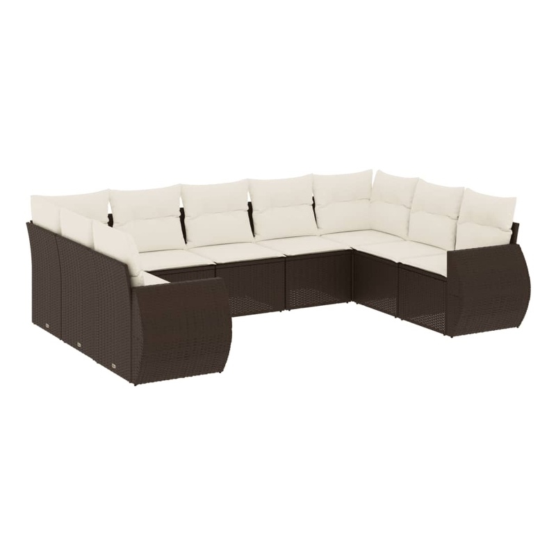 Afuera Living Contemporary 9 Piece Poly Rattan Small Sofa Set in Brown