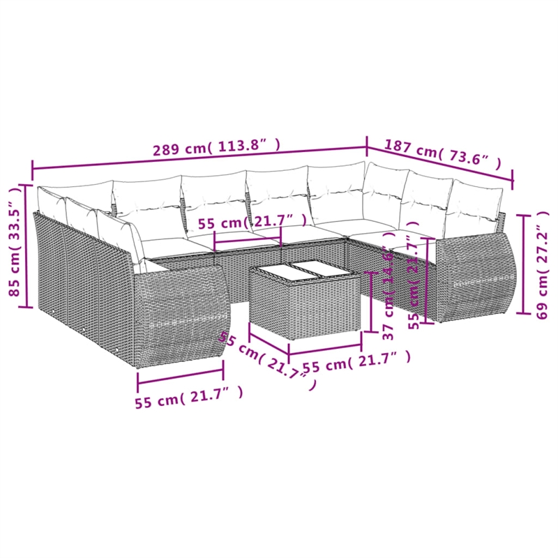 Afuera Living Contemporary 10 Piece Poly Rattan Small Sofa Set in Black