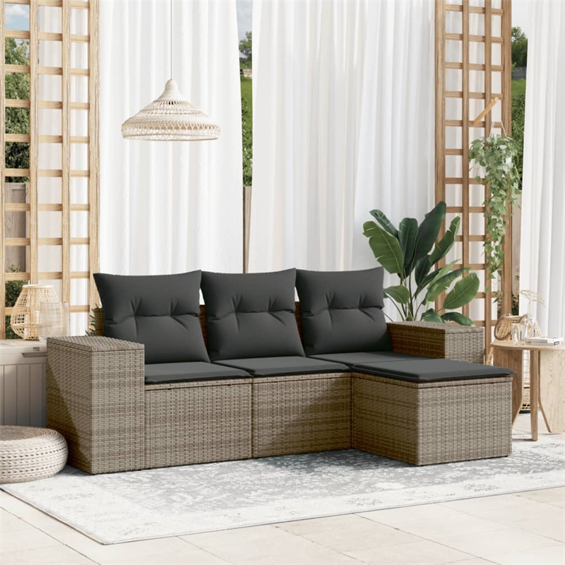 Afuera Living Contemporary 4 Piece Poly Rattan Sofa Set in Gray