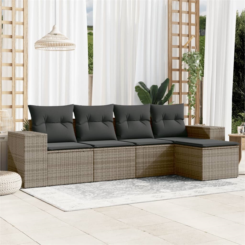 Afuera Living Contemporary 5 Piece Poly Rattan Sofa Set in Gray