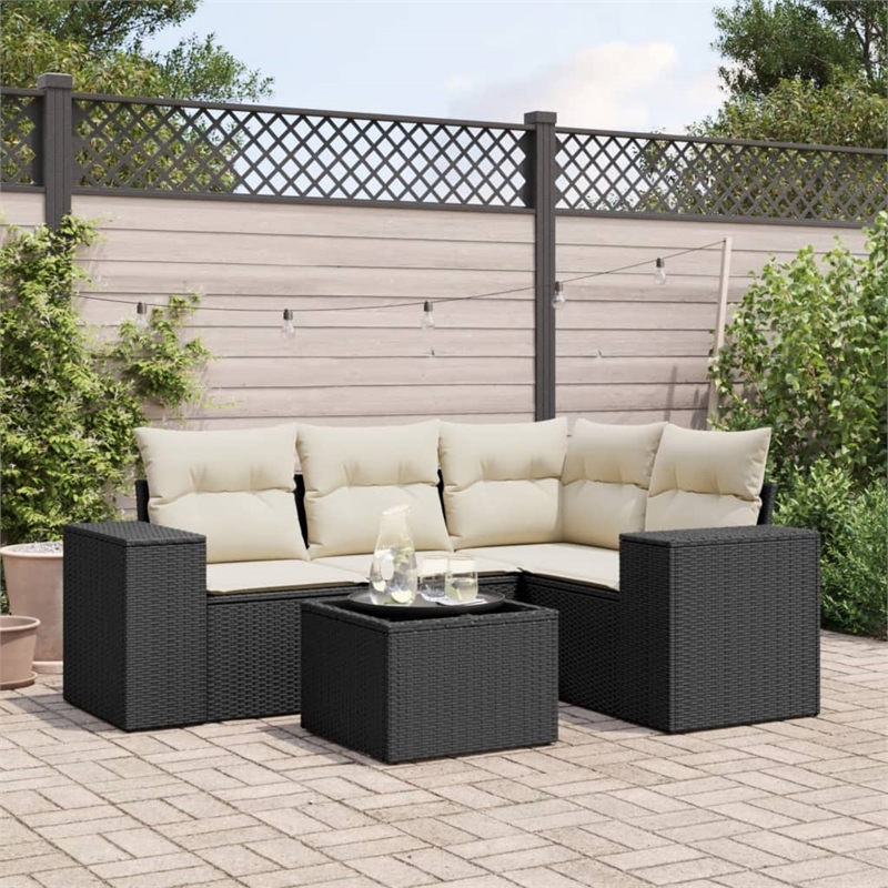 Afuera Living Contemporary Synthetic Poly Rattan 5 Piece  Sofa Set in Black