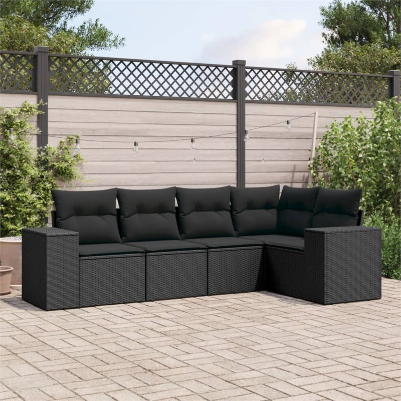 Afuera Living Contemporary 5 Piece Poly Rattan Small Sofa Set in Black