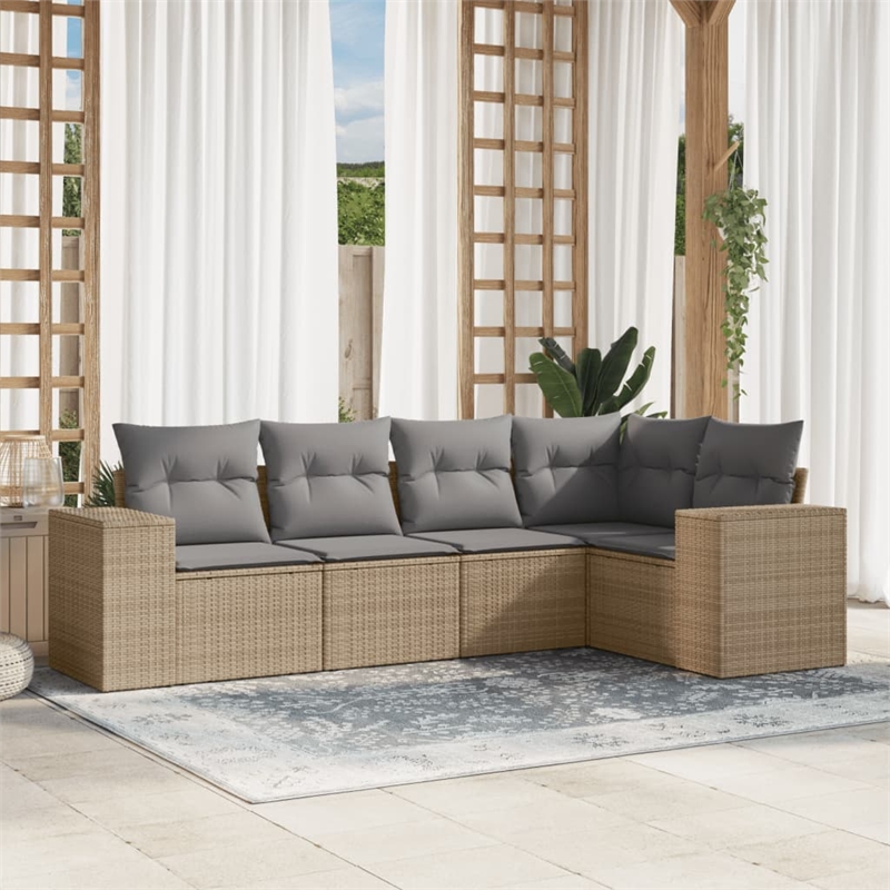 Afuera Living 5 Piece Poly Rattan Small Sofa Set in Gray/Beige