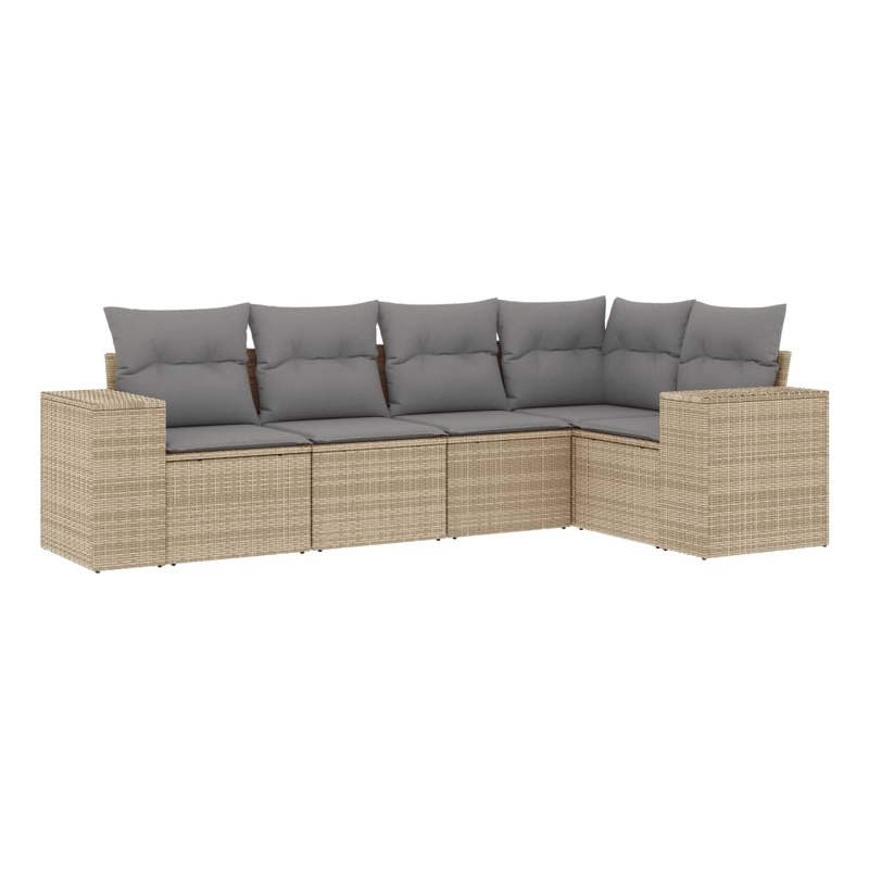 Afuera Living 5 Piece Poly Rattan Small Sofa Set in Gray/Beige