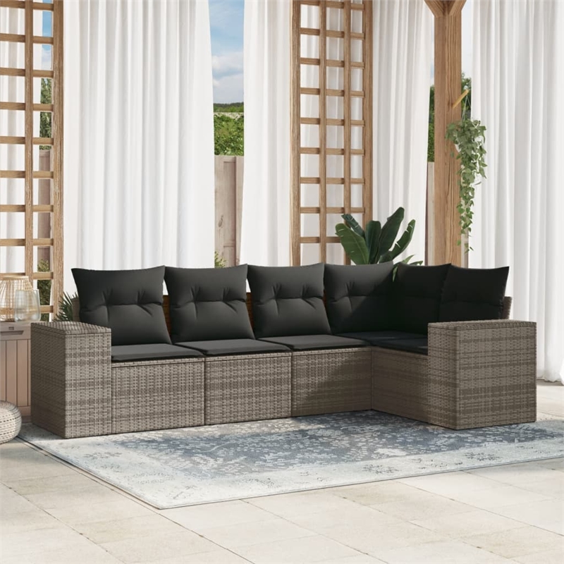 Afuera Living Contemporary 5 Piece Poly Rattan Sofa Set in Gray