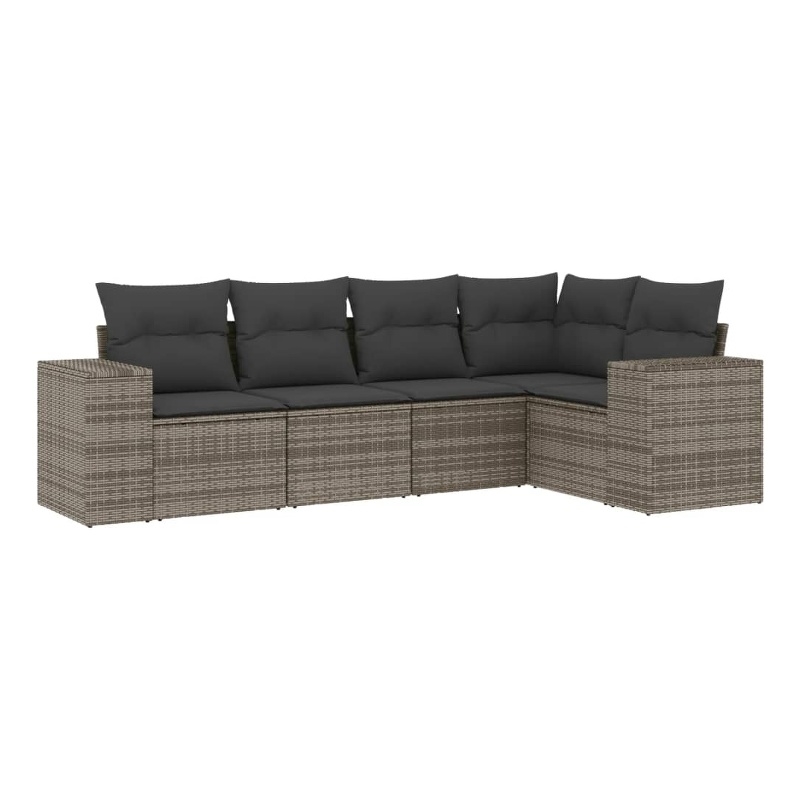 Afuera Living Contemporary 5 Piece Poly Rattan Sofa Set in Gray