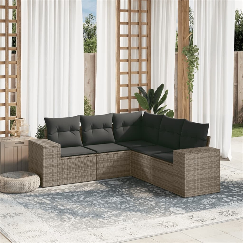 Afuera Living Contemporary 5 Piece Poly Rattan Sofa Set in Gray