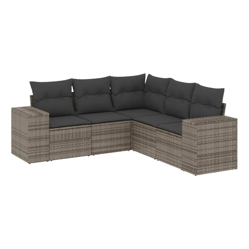 Afuera Living Contemporary 5 Piece Poly Rattan Sofa Set in Gray