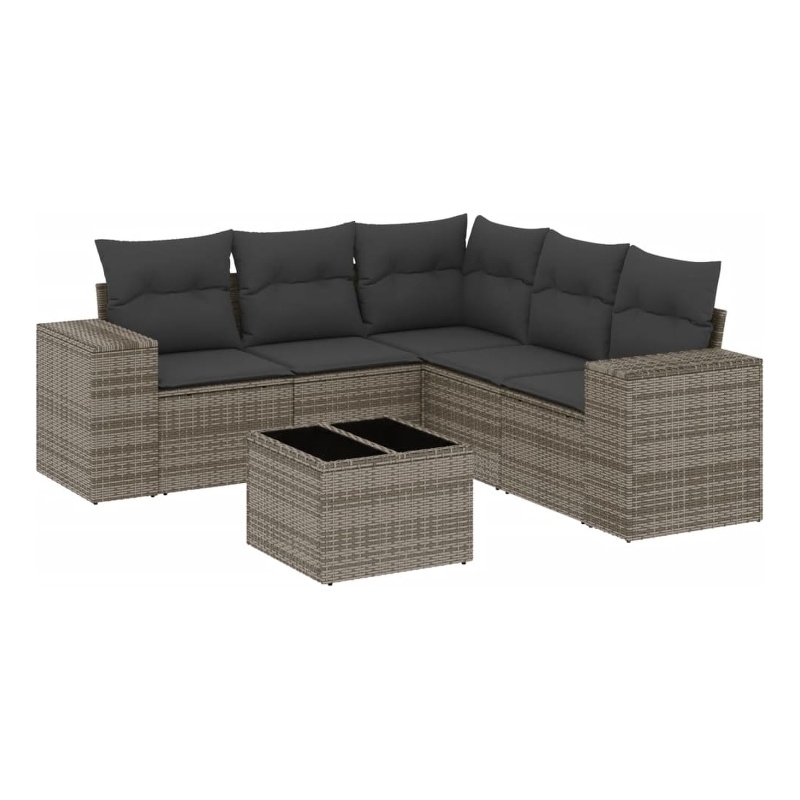 Afuera Living Contemporary 6 Piece Poly Rattan Sofa Set in Gray